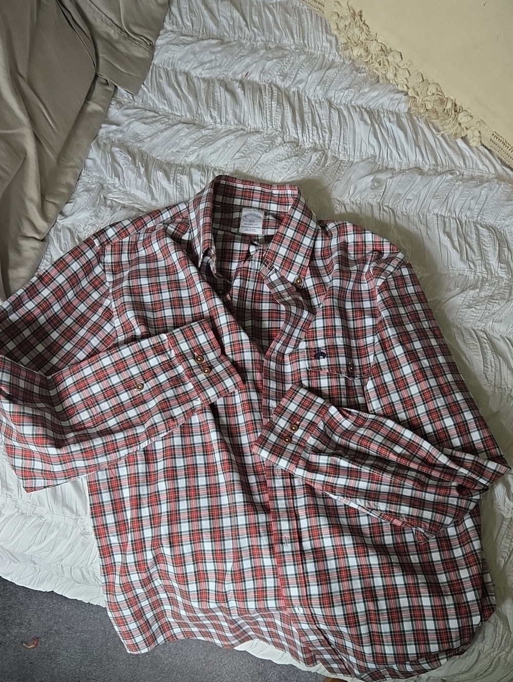 Brooks Brothers Red and White And Blue And Green Plaid Button-Down Shirt